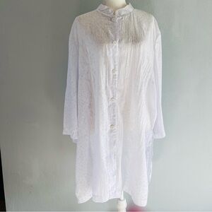 Cover Me White Semi Sheer Swim Cover Up Shirt Dress 2X Button Front Resort